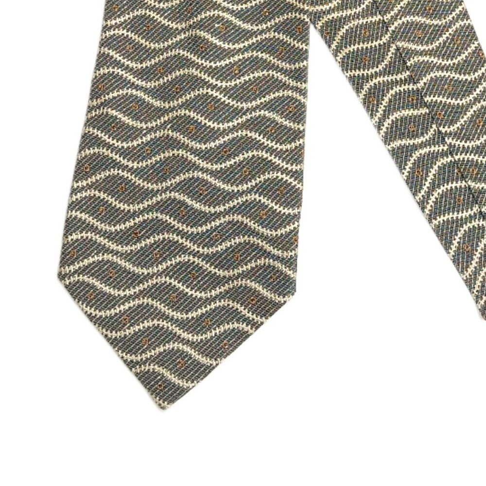 Structure Silk Linen Blend Tie Mens 57.5” Gray Beige Geometric Western Boho Wide